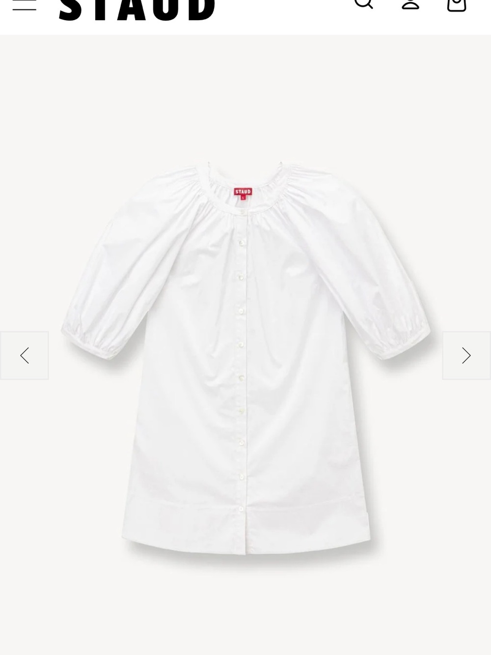 STAUD White Button-Front Puff Sleeve Mini Dress